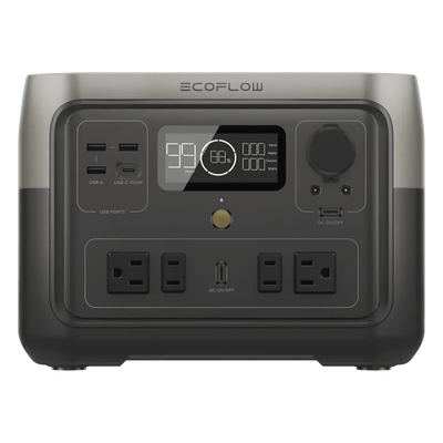 EcoFlow River 2 Max | Estación de Energía Portátil 512Wh Litio LFP / 4 AC 500 W (Max. 1000W) / 1 USB-C 100W / 3 USB -A 12W / Cargador de Coche 8A a 12 o 24V / Conectividad WiFi y Bluetooth (App) / Carga Solar 220W Max.