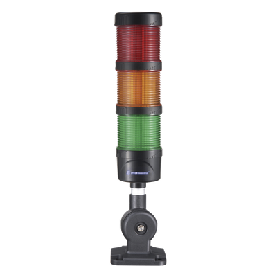 Torre LED Indicadora de estado de 3 niveles color Rojo, Ámbar y Verde, con Buzzer integrado a 85 dB, a 24 VCD con Montaje incluido de 60 mm de diámetro