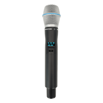 Micrófono Mano Inalámbrico EP-59H | Rango Frecuencia 470-510MHz, 540-590MHz, 640-690MHz, 807-830MHz | Potencia Salida ≥10dBm | Autonomía >10 Horas | Mute Automático por Caída | Display OLED | 7 Niveles Potencia Aju