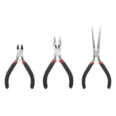 Juego de 3 Mini Pinzas de Corte de 5″. Incluye: Pinza de Punta Redonda, Diagonal y Punta de Aguja.