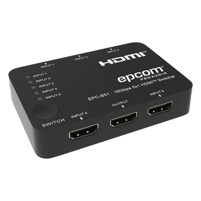 Switch HDMI 5×1 | 18Gbps | 4K@60Hz | YCbCr 4:4:4 | HDR, Dolby Vision y HLG | Soporte 3D | Conmutación Automática y Manual | Diseño Compacto