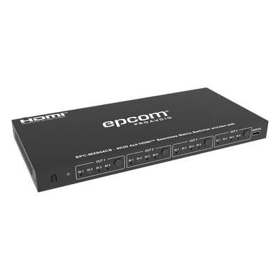 Matriz de Video HDMI 4×4 | Ancho de Banda 10.2 Gbps | Resolución 4K@30Hz | Escalado a 1080P, 720P, 1920×1200, 4K30 | Modos Matriz y Video Wall | Control RS-232 y Remoto Infrared
