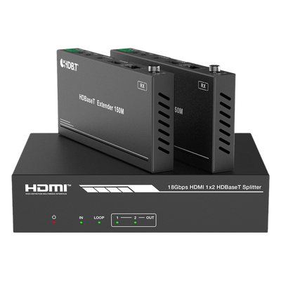 Splitter mas Extensor de Video | 1×2 | ProAV | HDBaseT™ | 120m en 4K@60Hz | 150m en 1080p@60Hz | Cat6/6a/7 | Gestión Avanzada EDID | Control IR y RS232 | PoC | Salida de Audio