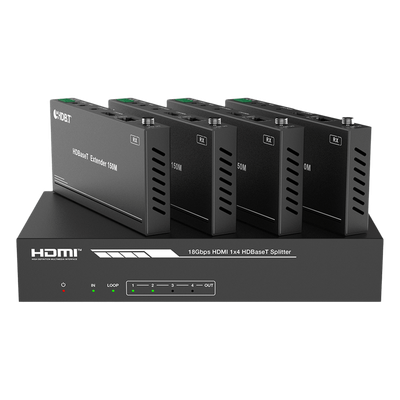 Splitter mas Extensor de Video | 1×4 | ProAV | HDBaseT™ | 120m en 4K@60Hz | 150m en 1080p@60Hz | Cat6/6a/7 | Gestión Avanzada EDID | Control IR y RS232 | PoC | Salida de Audio