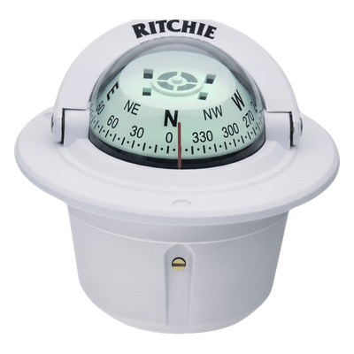 Brújula de Navegación Marítima Ritchie F-50W / Montaje Flush / Dial 2 3/4″ (70 mm) / Iluminación Nocturna Verde / DirectiveForce Magnets / Construcción Compuesta Alta Temperatura / 100% Reparable