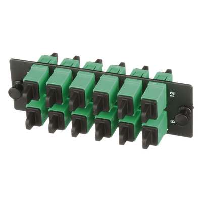 Placa Acopladora de Fibra Optica FAP, Con 12 Conectores SC/APC (12 Fibras), Para Fibra Monomodo OS1/OS2, Color Verde