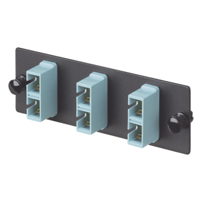 Placa Acopladora de Fibra Optica FAP, Con 3 Conectores SC Duplex (6 Fibras), Para Fibra Multimodo OM3/OM4, Color Aqua