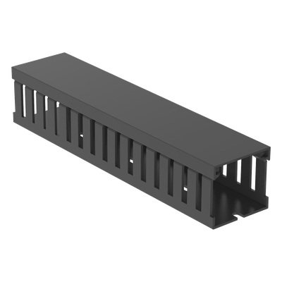 Canaleta Ranurada de PVC con Tapa, Tipo F, 44.5 mm de Ancho, 41.1 mm de Alto y 2 m de Largo, Color Gris