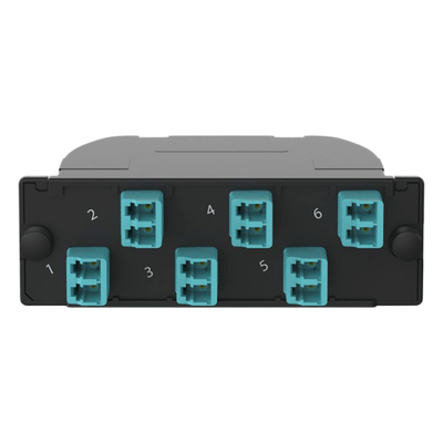 Casete OptiCom de Fibra Óptica Multimodo OM4, Con Conector MPO a 6 LC Duplex, Polaridad Método A, Pérdida de Inserción Estándar