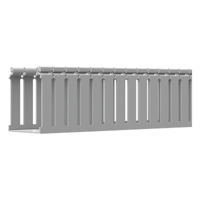 Canaleta Ranurada de PVC con Tapa, Tipo F, 108 mm de Ancho, 79.2 mm de Alto y 2 m de Largo, Color Gris