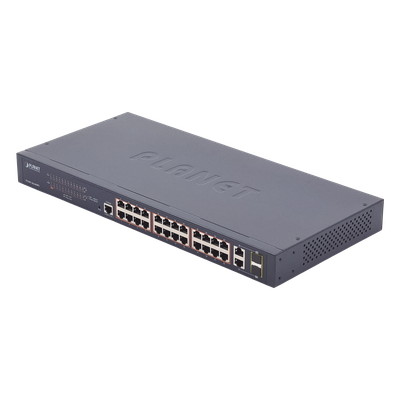 Switch administrable de 24 puertos 10/100TX PoE+ y 2 puertos combo TP/SFP Gigabit