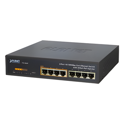Switch no administrable PoE de 8 puertos 10/100 Mbps con 4 puertos PoE 802.3af