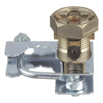 Abrazadera para Tierra Física en Base de Piso Falso, para Cables de 6 a 1/0 AWG. Para Pedestales Cuadrados de 7/8″ y Circulares de 1″ a 1 1/8″