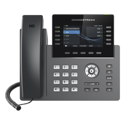 Teléfono IP Wi-Fi, Grado Operador, 10 líneas SIP con 5 cuentas, pantalla a color 4.3″, puertos Gigabit, Bluetooth, PoE, codec Opus, IPV4/IPV6 con gestión en la nube GDMS