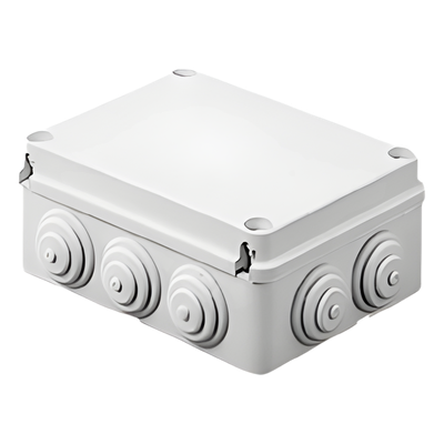 Caja Estanca de PVC Para Derivación y Conexión, 12 Entradas, Tapa Atornillada, 240x190x90 mm (Área interna), Uso Exterior IP55, Material que no Propaga el Fuego y Libre de Hálogenos
