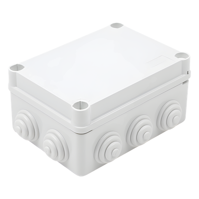 Caja Estanca de PVC Para Derivación y Conexión, 10 Entradas, Tapa con Tornillo de 1/4″ de Vuelta, 150x110x70 mm (Área interna), Uso Exterior IP55, Material que no Propaga el Fuego y Libre de Hálogenos
