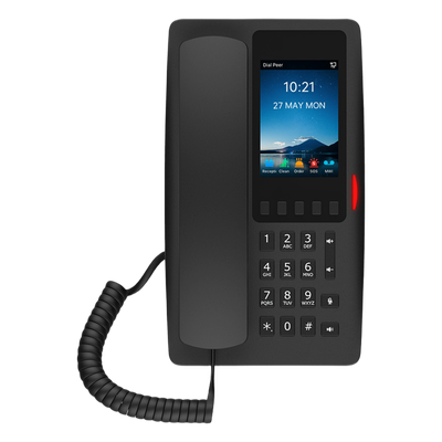 Teléfono IP Hotelero Wi-Fi 6 / Pantalla IPS 3.5″ 320×480 / 2 Líneas SIP / 5 Teclas Programables / Puerto USB-A / PoE 802.3af / Audio HD / Diseño Negro