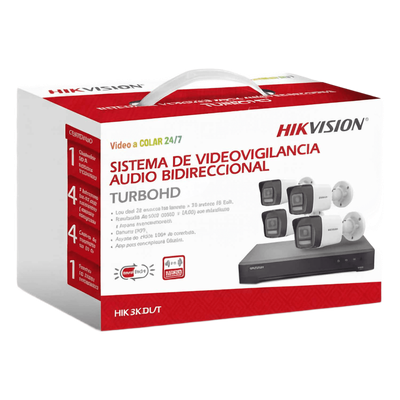 [Dual Light] Kit TurboHD 3K (5 Megapixel Real) / DVR 4 Canales / 4 Cámaras bala Dual Light / Audio bidireccional / Accesorios de Interconexión / Fuente de Poder