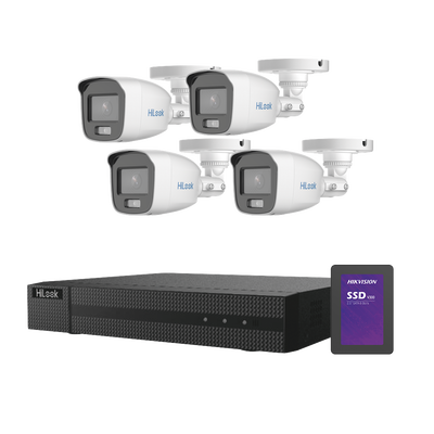 Kit TurboHD 1080p + SSD 1 TB / DVR 4 Canales / 4 Cámaras Bala ColorVu con Micrófono Integrado / Fuente de Poder / Accesorios de Instalación