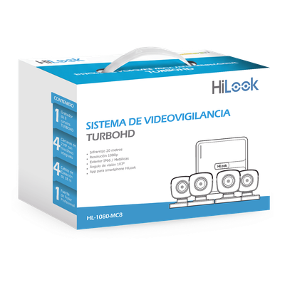 KIT TurboHD 1080p / DVR 8 canales con H.265+ / 4 Cámaras Bala Metálicas / Fuente de Poder / Accesorios de Instalación