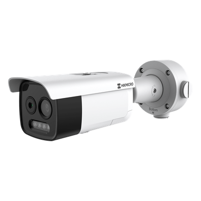 (HIKMICRO) Cámara Bala IP Bi-Espectral / Térmica (256 X 192 / 3.6 mm) + Óptica (5 MP / 4.3 mm) / IA GUANLAN / Rango: -20°C a 650°C / 2°C Tolerancia / Detección de Fuego y Humo / Alarma Visual y Audible / Dual Light