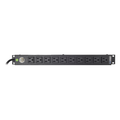 Multicontacto Horizontal (PDU) de 10 Contactos (NEMA 5-15R) Rack 19″ 1UR. Voltaje Entrada/Salida: 120Vca/15A