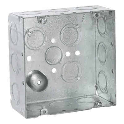 Caja Cuadrada 4 11/16 x 4 11/16″/ Profundidad de 2- 1/8″/ Cuenta 1 Entrada de 1/2″ y 15 TKO  (1/2″-3/4″).