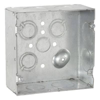 Caja Cuadrada 4 11/16″ x 4 11/16″/ Profundidad 2- 1/8″/ 4 Entradas 1″, 4 Entradas 3/4″, 1 Entrada 1/2″ y 3 TKO (1/2″-3/4″).