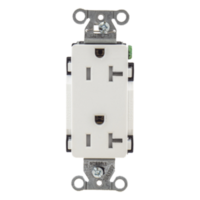 Contacto Duplex Decorador 20 A 125V /  Resistente a manipulaciones / 2 Polos 3 Hilos/ Nema 5-20 R / Color Blanco / Grado Industrial.