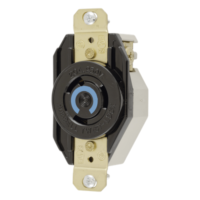 Receptáculo de Media Vuelta Industrial para Empotrar/ 20A  250V/ 2 Polos 3 Hilos/ NEMA L6-20R / Color Negro.