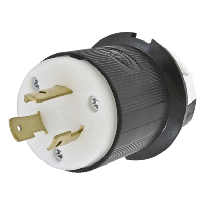 Clavija Industrial con Bloqueo de Media Vuelta / 20 A 250 V CA / 2 Polos 3 Hilos / Color Blanco y Negro / Nema L6-20P.