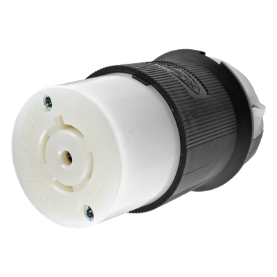 Conector Industrial con Bloqueo de Media Vuelta / 20 A 120/208 V CA / 4 Polos 5 Hilos / Color Blanco y Negro / Nema L21-20R/ Grado Industrial.