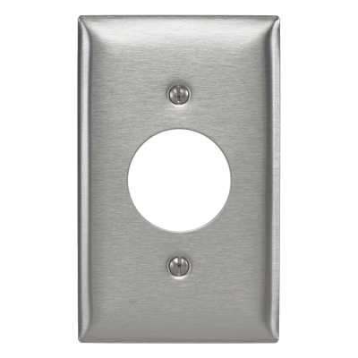 Placa para Receptáculo Sencillo de 15 y 20 A de Entrada Recta y para Receptáculo de 15 A de Media Vuelta/ 1.4″ (35.56 mm) / Acero Inoxidable.