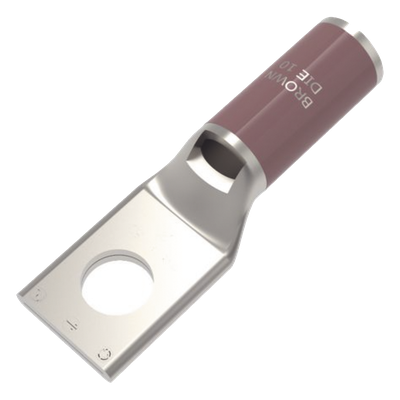 Zapata Terminal de Compresión de Cobre Electrolítico Estañado de Cañón Corto para Tornillo de 1/2″ y Calibre 4 AWG.