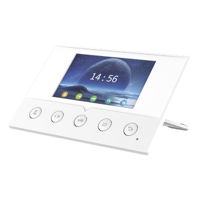 Monitor IP/SIP para interior, Wi-Fi, pantalla a color de 4.3″, audio de 2 vías, PoE, 8 interfaces de entrada de alarma.