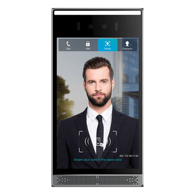 Videoportero SIP con Reconocimiento Facial / Pantalla Táctil IPS 8″ / Cámara 2MP Lente Dual / BLE + Wiegand / Anti-Suplantación / IP66 IK07 / PoE