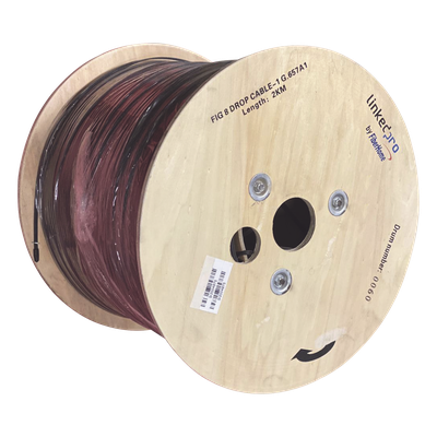 Carrete de 2 Kilómetros (6561.68 Pies) de Fibra Óptica Aérea Mini Figura 8 G.657A1 Tipo Drop, Monomodo de 1 Hilo (Unifibra), Color Negro, Span 80