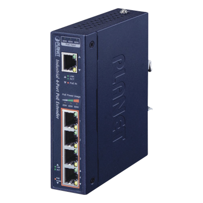 Extensor Industrial PoE, Entrada PoE 802.3 bt y 4 Puertos de Salida Gigabit 802.3 af/at
