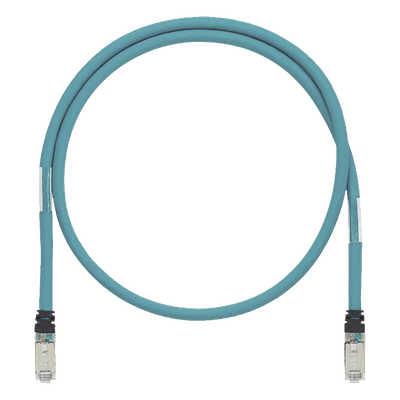 Patch Cord Cat6A de Grado Industrial 600V, Blindado SF/UTP, Calibre 26 AWG, Color Aqua, 60 cm (23.62 pulgadas).