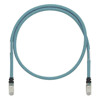 Patch Cord Cat6A de Grado Industrial 600V, Blindado SF/UTP, Calibre 26 AWG, Color Aqua, 2 Metros (6.56 Pies)