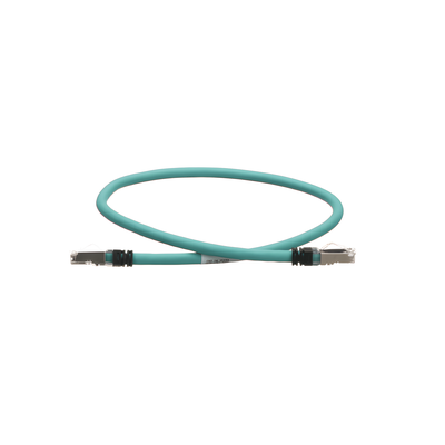 Patch Cord Cat5e de Grado Industrial 600V, Blindado SF/UTP, Calibre 24 AWG, Color Aqua, 60 cm (23.62 pulgadas).