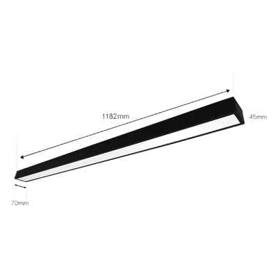 Panel LED Suspendido 22 W / 127 Vca~60Hz / Flujo luminoso 1 980 lm / Medidas 1182 x 70 x 45 mm  / TCC 6 500 K / Ángulo de Luz de 140°.