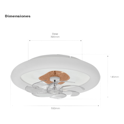 Ventilador de Techo con Luminario LED de 110 V CA 50/60 Hz / 88 W / 3 Tonos de Luz (6500 – 4 000 – 2 700 K) / Diámetro 500 mm / 6 Velocidades / Dimeable.