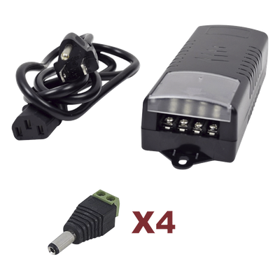 Kit con fuente EPCOM con salida de 12 Vcc a 5 Amper con 4 salidas / Incluye conectores JR52