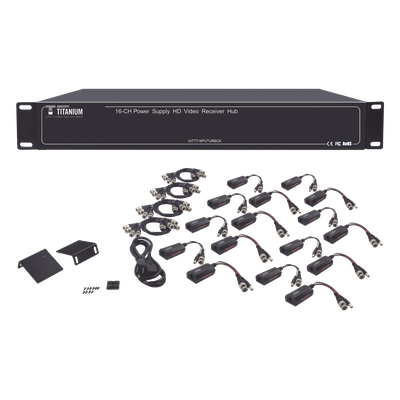 Kit de TRANSCEPTOR ACTIVO DE 16 Canales / VIDEO+PODER en un solo Cable UTP / 150m en 4K, 200m en 5 MP/ Envía 36 Vcc y recibe 12 Vcc / TODO INCLUIDO PARA RACK / Compatible con cámaras HD-TVI/CVI/AHD/CVBS / Instalación Limpia