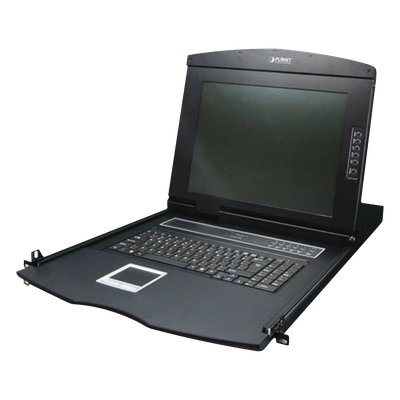 Switch KVM con Monitor de 17″con Teclado y Trackpad para Rack de 1U de Cuatro Postes, 8 Puertos VGA Para Acceder y Controlar Hasta 8 Computadoras Desde una Sola Consola