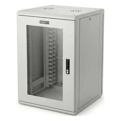 Gabinete Rackeable / 18 Unidades / 19 Pulgadas / Puerta de Cristal / Capacidad de Carga 750 Kg / Dimensiones 600x605x930 mm (23.6×23.8×36.6 in)