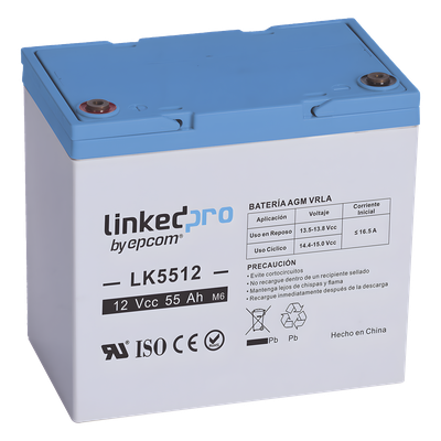 Batería de respaldo 12 V | 55 Ah |  AGM | Especial para Seguridad Electrónica | UPS | Sistemas de Emergencia  | Vida útil 5 años | Terminales T2