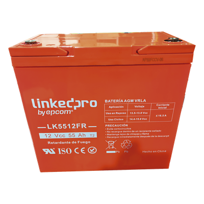 Batería de respaldo  12 V | 55 Ah | AGM | Certificada UL94-V0 Retardante a la Flama | Especial para Seguridad Electrónica | UPS  | Sistemas de emergencia | Vida útil 5 años | Terminales T2