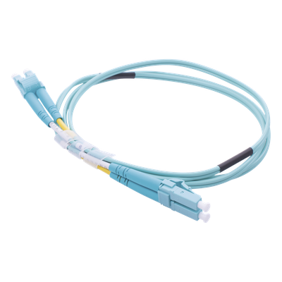 Jumper de Fibra Óptica Multimodo OM3 50/125 LC-LC OFNR (Riser), 2.0 mm, Dúplex, Aqua, 1 Metro (3.28 Pies)